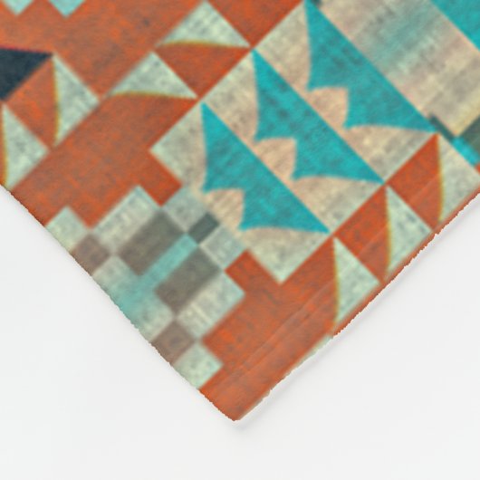 Turquoise Brown Burnt Oranje Mosaic Art Patroon Fleece Deken (Hoek)