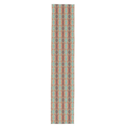 Turquoise Brown Burnt Oranje Mosaic Pattern Medium Tafelloper (Voorkant)