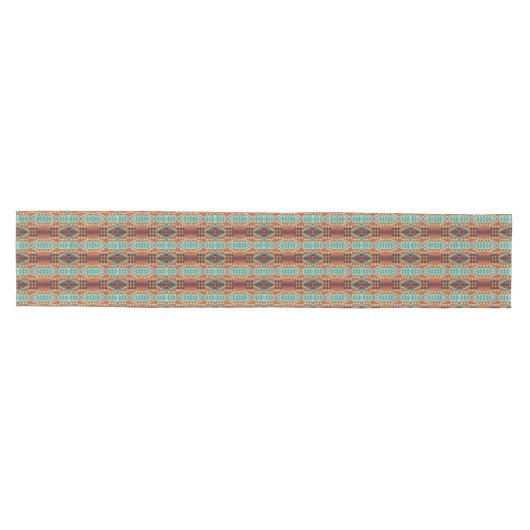 Turquoise Brown Burnt Oranje Mosaic Pattern Medium Tafelloper (Horizontaal)