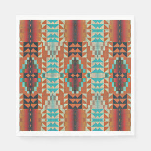 Turquoise Brown Burnt Oranje Mosaic Pattern Servet
