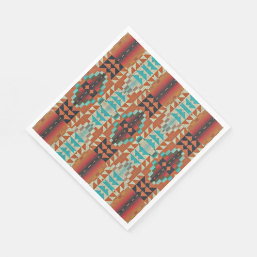 Turquoise Brown Burnt Oranje Mosaic Pattern Servet (Hoek)