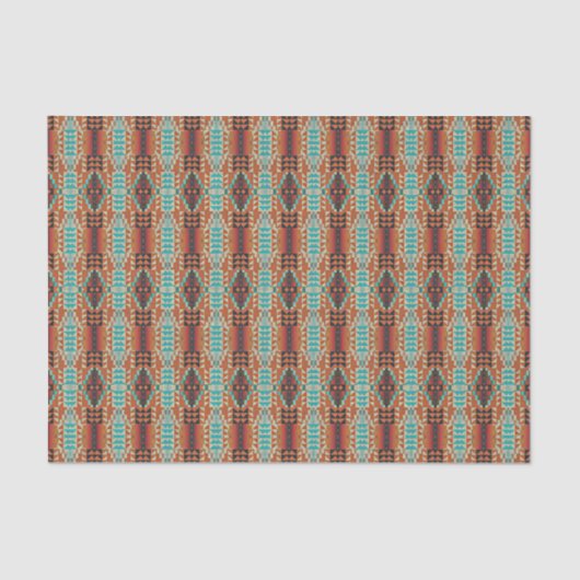 Turquoise Brown Burnt Oranje Mosaic Pattern Tissuepapier (Voorkant)