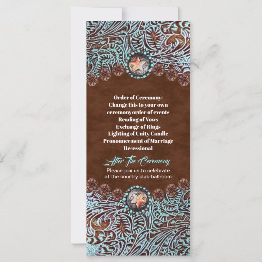 turquoise brown cowboy westerne trouwprogramma ' s (Achterkant)