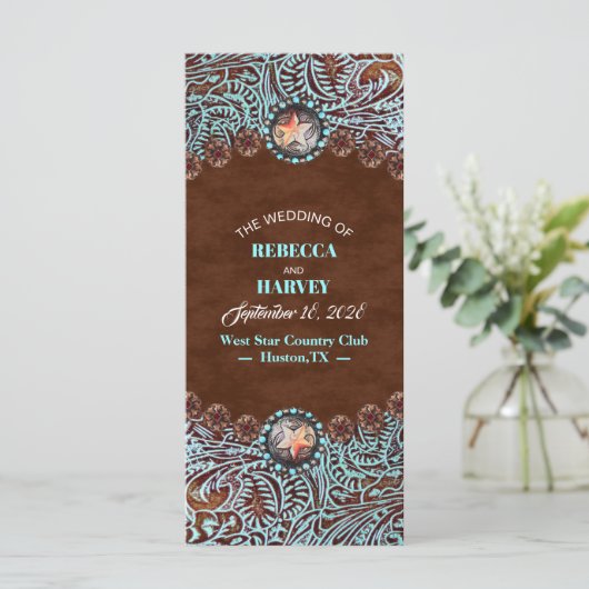 turquoise brown cowboy westerne trouwprogramma ' s (Staand voorkant)