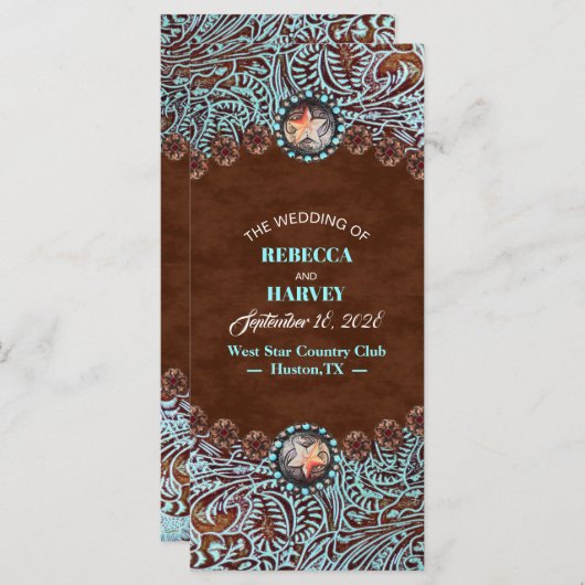 turquoise brown cowboy westerne trouwprogramma ' s (Voorkant / Achterkant)