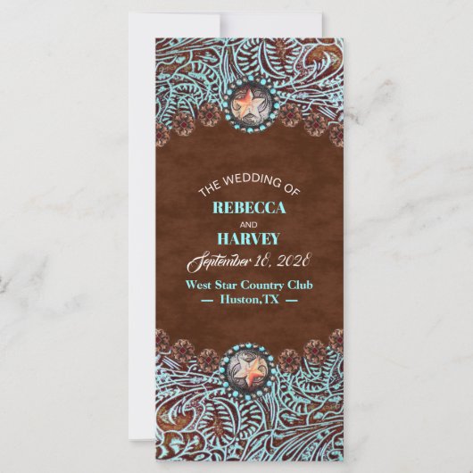 turquoise brown cowboy westerne trouwprogramma ' s (Voorkant)