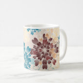 Turquoise Brown & Cream Flowers Retro Koffiemok (Voorkant rechts)