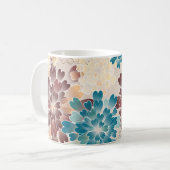 Turquoise Brown & Cream Flowers Retro Koffiemok (Voorkant links)