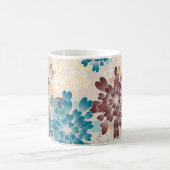Turquoise Brown & Cream Flowers Retro Koffiemok (Center)
