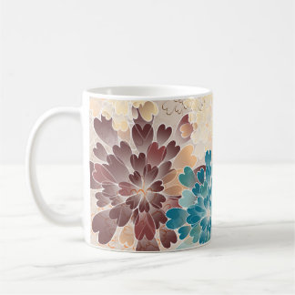 Turquoise Brown & Cream Flowers Retro Koffiemok