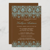 Turquoise & Brown Damask Bridal Shower Invitation Kaart (Voorkant / Achterkant)