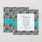 Turquoise Brown Damask Sweet Sixteen uitnodigingen (Voorkant / Achterkant)