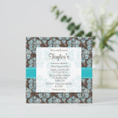 Turquoise Brown Damask Sweet Sixteen uitnodigingen (Staand voorkant)
