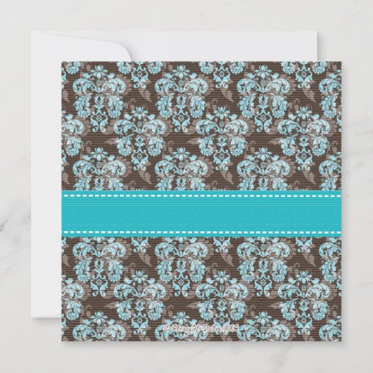 Turquoise Brown Damask Sweet Sixteen uitnodigingen (Achterkant)
