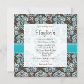 Turquoise Brown Damask Sweet Sixteen uitnodigingen (Voorkant)