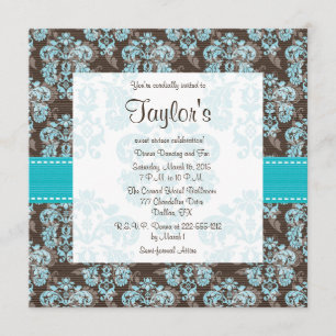 Turquoise Brown Damask Sweet Sixteen uitnodigingen