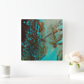 Turquoise, Brown en Tan Vierkante Klok (Huis)