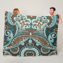 Turquoise Brown  Paisley 3 Fleece Deken