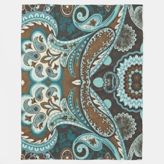 Turquoise Brown  Paisley 3 Fleece Deken (Voorkant)