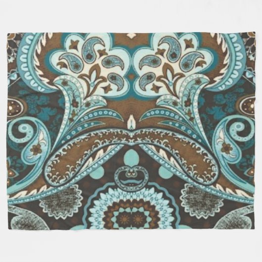 Turquoise Brown  Paisley 3 Fleece Deken (Voorkant (Horizontaal))