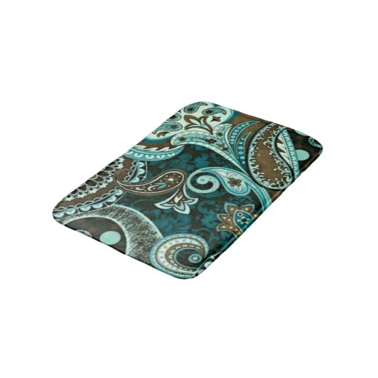 Turquoise Brown  Paisley Badmat (Gekanteld)