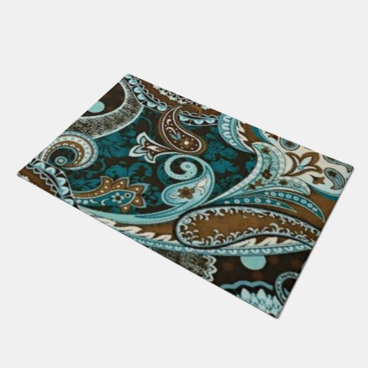 Turquoise Brown  Paisley Deurmat (Schuin)