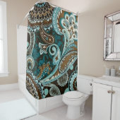 Turquoise Brown  Paisley Douchegordijn (In situ)