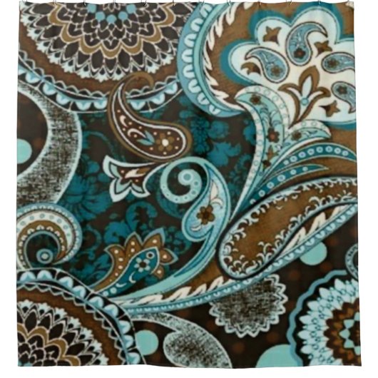 Turquoise Brown  Paisley Douchegordijn (Voorkant)