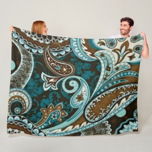 Turquoise Brown  Paisley Fleece Deken (In situ)