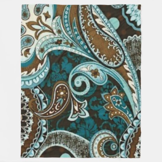Turquoise Brown  Paisley Fleece Deken (Voorkant)
