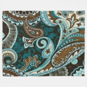 Turquoise Brown  Paisley Fleece Deken (Voorkant (Horizontaal))