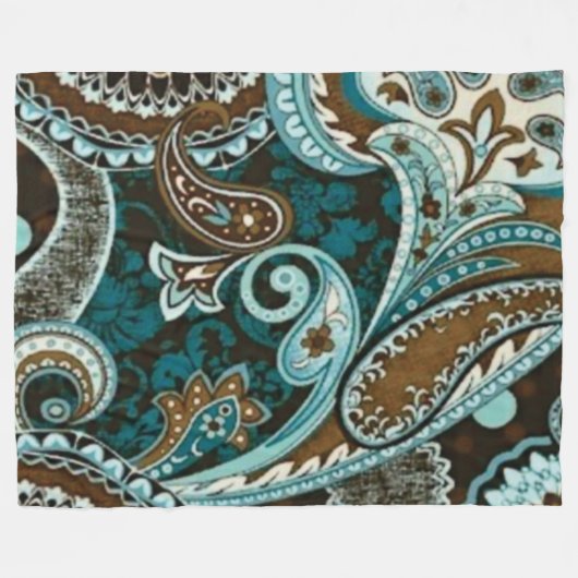 Turquoise Brown  Paisley Fleece Deken (Voorkant (Horizontaal))