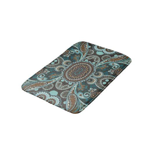Turquoise Brown Paisley Full Badmat (Gekanteld)
