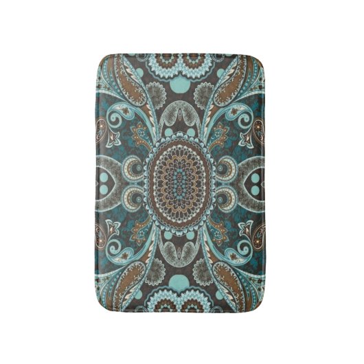 Turquoise Brown  Paisley Full Badmat (Voorkant Verticaal)