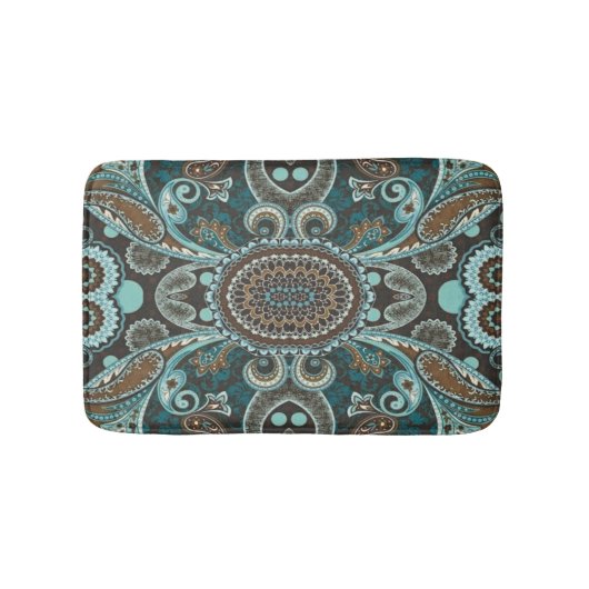 Turquoise Brown  Paisley Full Badmat (Voorkant)