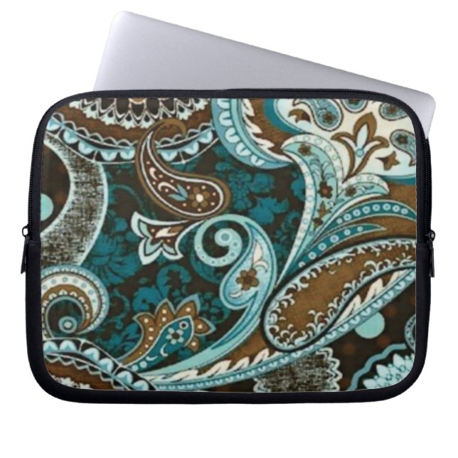 Turquoise Brown  Paisley Laptop Sleeve (Voorkant)