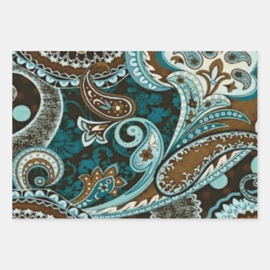 Turquoise Brown  Paisley New Inpakpapier Vel (Voorkant 3)