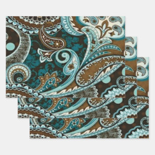 Turquoise Brown  Paisley New Inpakpapier Vel