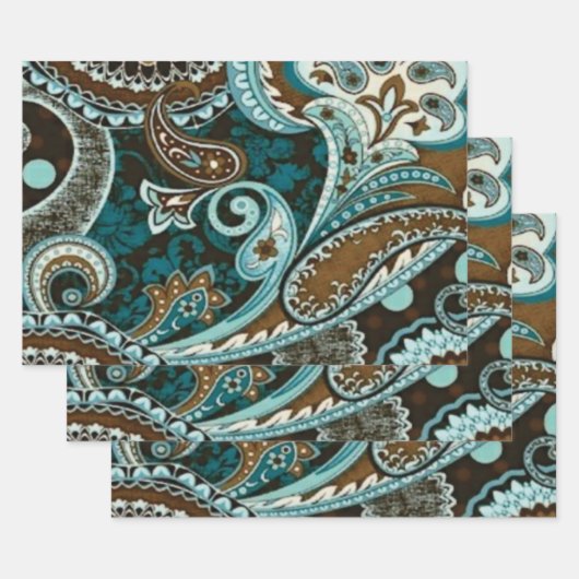 Turquoise Brown  Paisley New Inpakpapier Vel (Set)