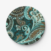 Turquoise Brown  Paisley Papieren Bordje (Voorkant)