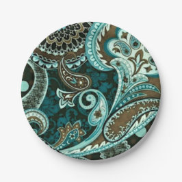 Turquoise Brown  Paisley Papieren Bordje