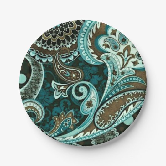 Turquoise Brown  Paisley Papieren Bordje (Voorkant)