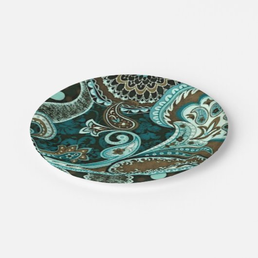 Turquoise Brown  Paisley Papieren Bordje (Gekanteld)