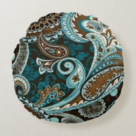 Turquoise Brown  Paisley Rond Kussen