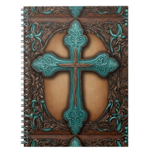 Turquoise Brown Religious Western Country Cross Notitieboek