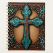 Turquoise Brown Religious Western Country Cross Planner (Voorkant)