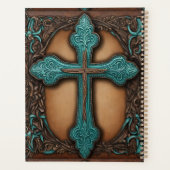 Turquoise Brown Religious Western Country Cross Planner (Achterkant)