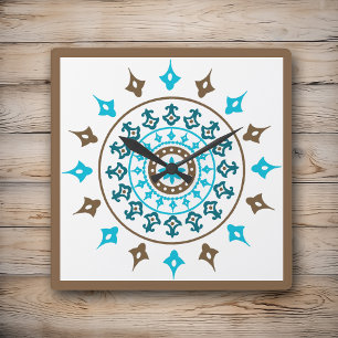 Turquoise Brown Wall klok