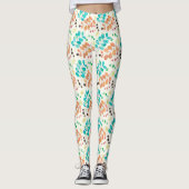 Turquoise & Brown Waterverf Leaf Pattern Leggings (Voorkant)