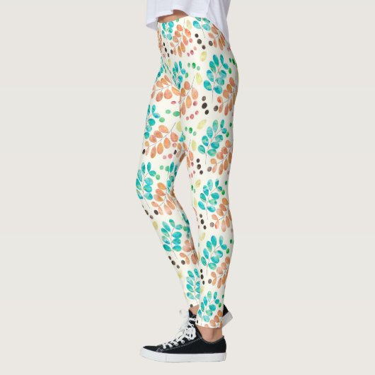 Turquoise & Brown Waterverf Leaf Pattern Leggings (Links)